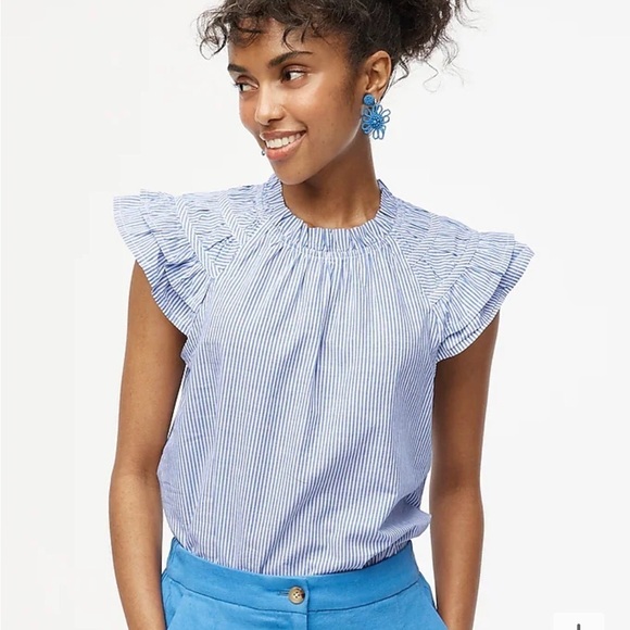 J crew Striped flutter-sleeve top - Picture 1 of 5